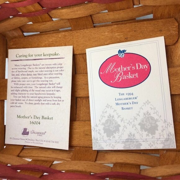 LONGABERGER MOTHER'S DAY 1994 Basket, Liner & Protector - Picture 13 of 13